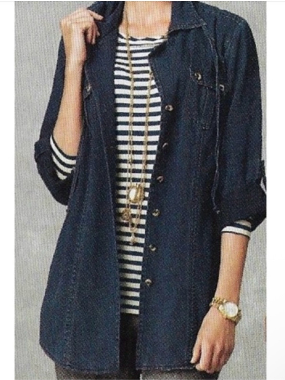 CAbi Chambray Soft Denim Tunic Button-up Top Shirt Jacket Shacket 340 Medium
